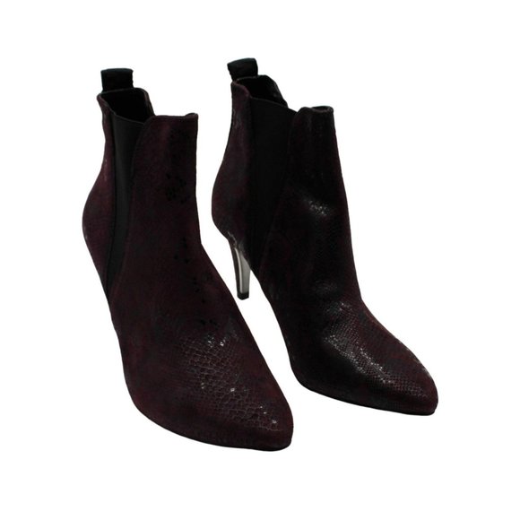DKNY Womens Purple Snakeskin Stretch Gore Metal Heel Toe Kitten Heel Booties - Picture 1 of 7